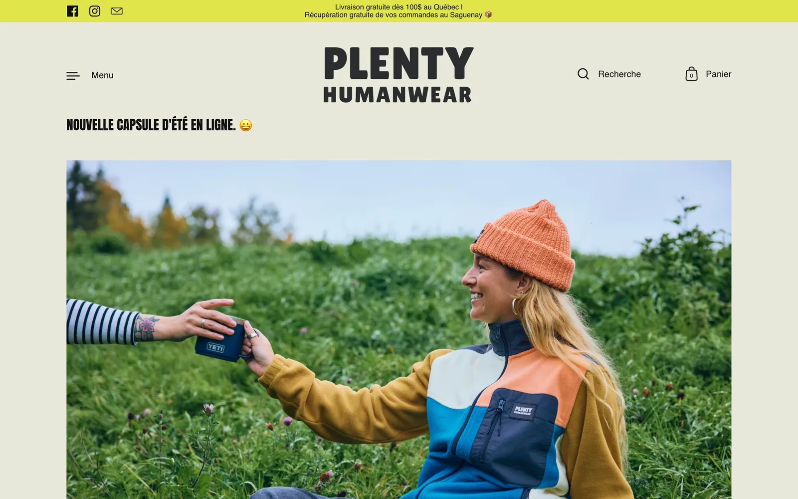 Le site plentyhumanwear.ca, tel qu'il est en ligne